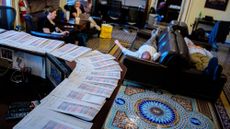 WASHINGTON, DC - JULY 1: Dozens of amendments are displayed next to napping reporters in the Press Gallery off the Senate Chamber as the Senate stayed in session throughout the night at the U.S. Capitol Building on July 1, 2025 in Washington, DC. Republican leaders are pushing to get President Donald Trump's so-called "One, Big, Beautiful Bill," Act through Congress and to his desk before the July 4 Independence Day holiday.