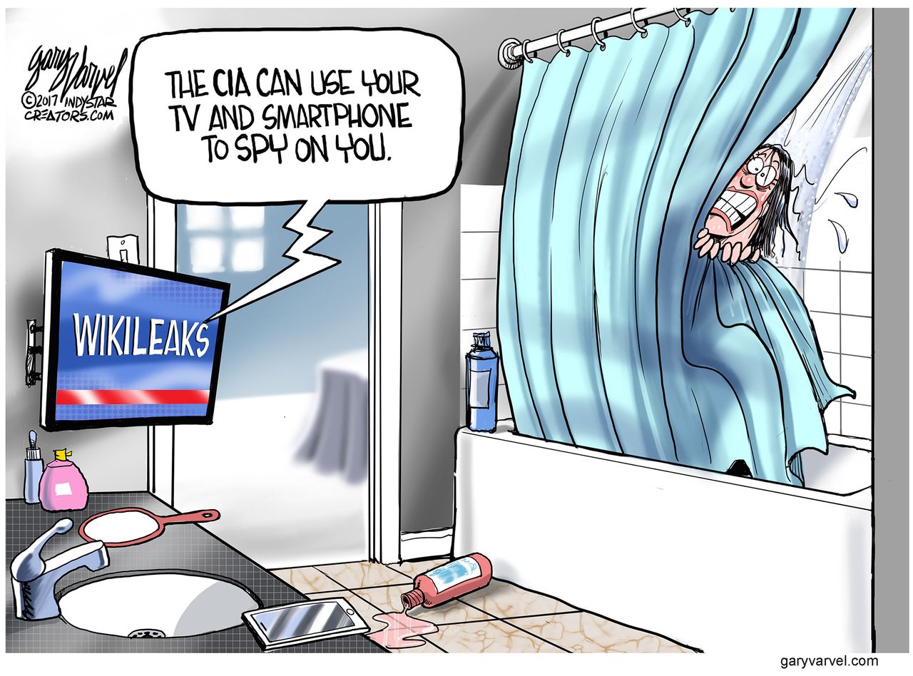 Editorial Cartoon U.S. Wikileaks CIA TV smartphone spying on Americans