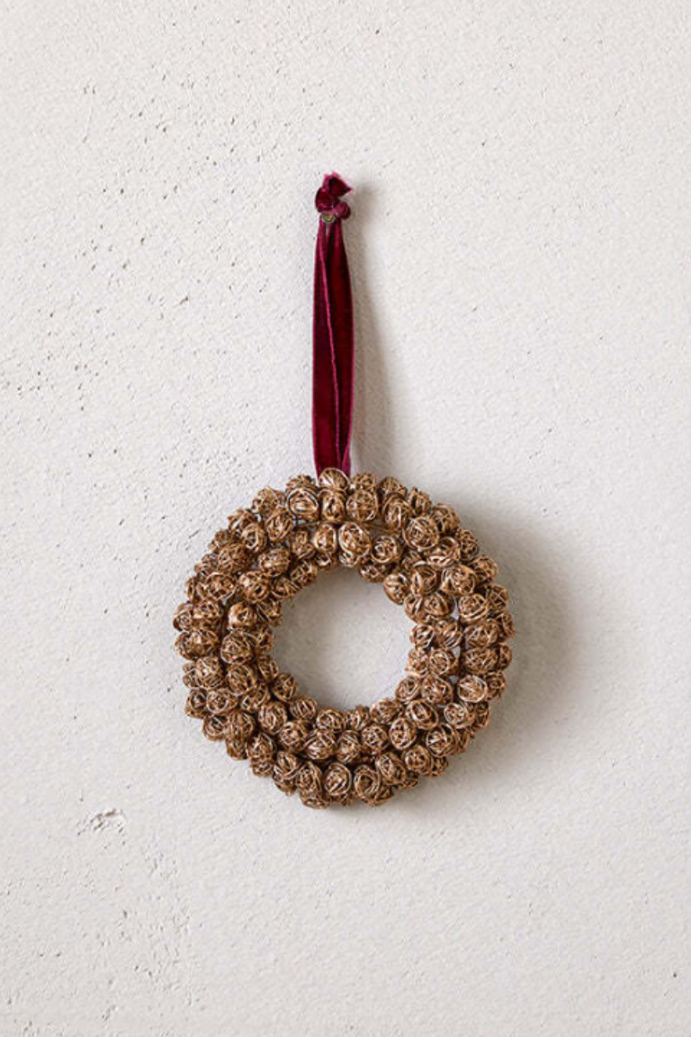 nkuku, Madhi Mini Wreath Bauble - Brass