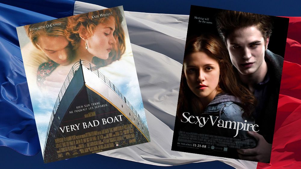 Fake French movie posters with the French flag in the background