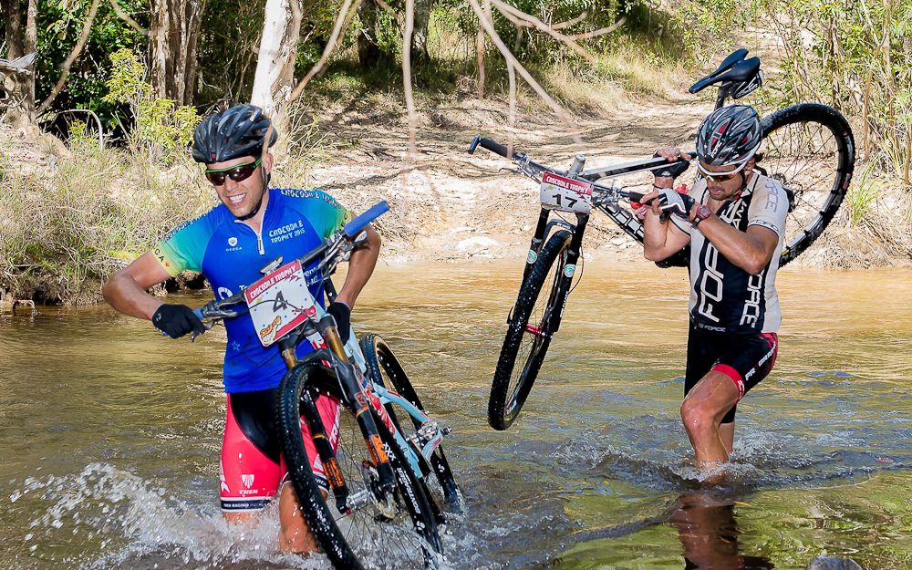 A welcome refreshment in the river for Brendan Johnston and Ondrej Fojtik at the river crossing.