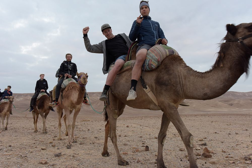 Daniel Turek and Guilaume Boivin lead the way on the camel ride.