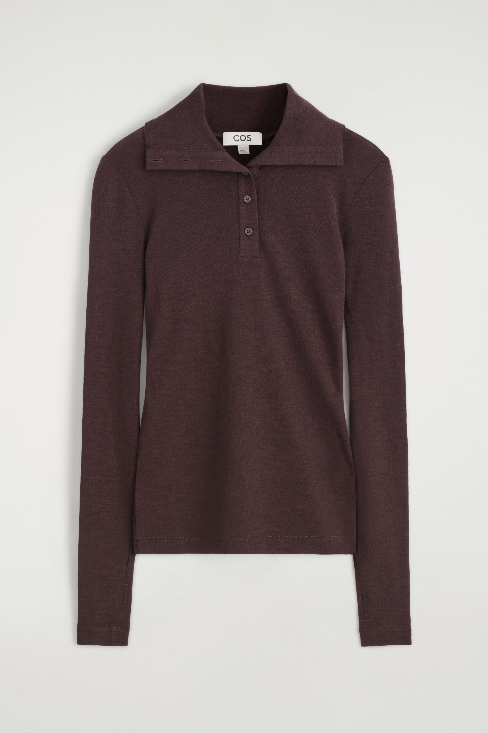 Merino Wool Buttoned Funnel-Neck Top