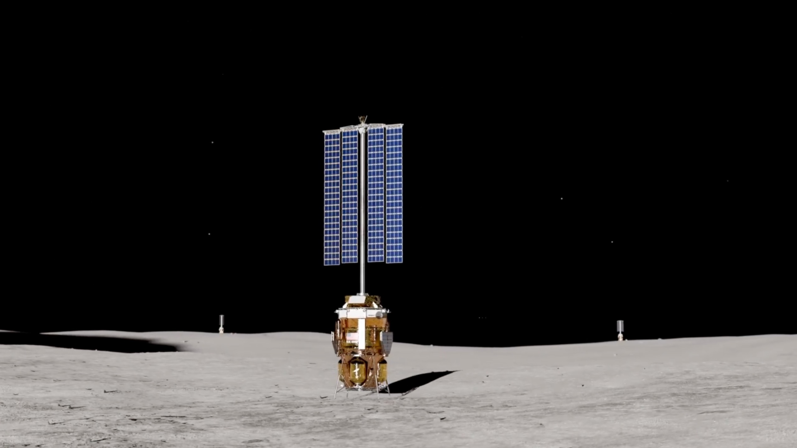 Illustration of a Blue Origin "Power Tower" deployed on the moon.