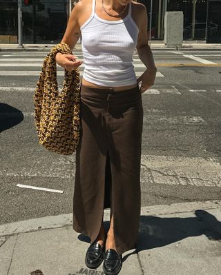 Woman wearing elegant fall staples.