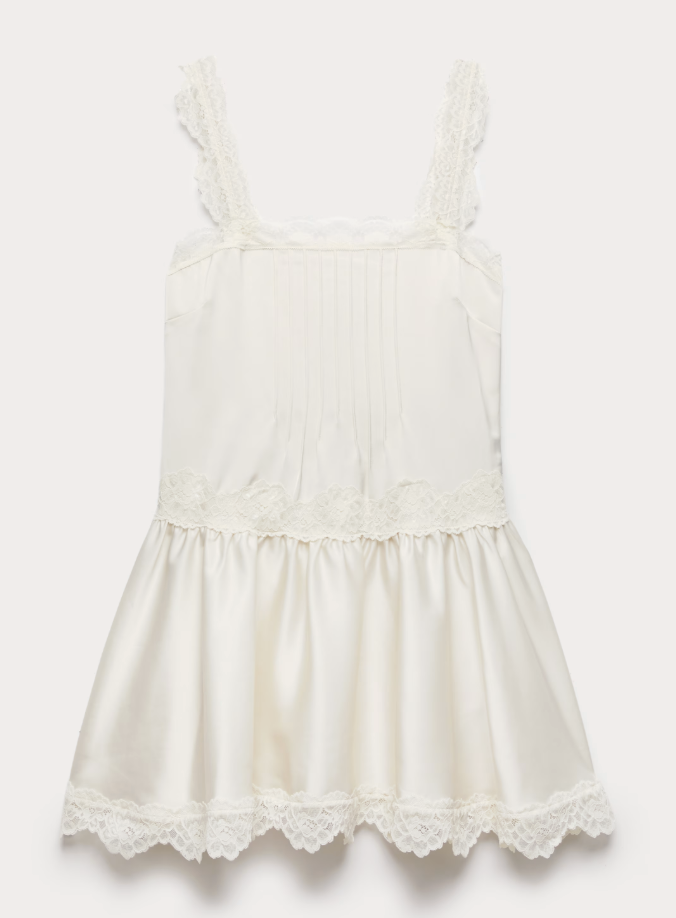 M&amp;amp;S, Satin Lace Insert Mini Skater Dress