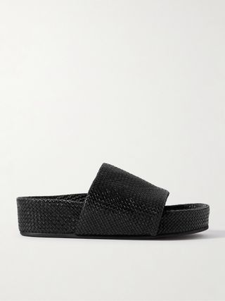 Woven Leather Platform Slides