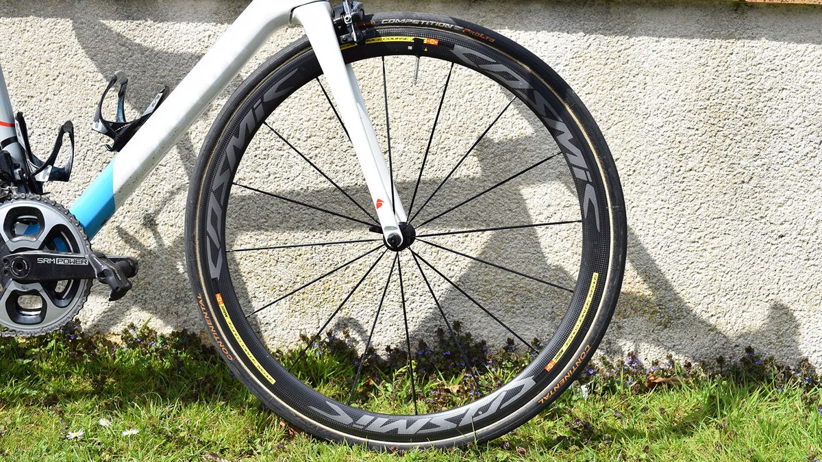 A closer look at the front wheel of the new bike