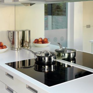 kitchen room with induction hob and steel pan