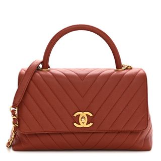 Chanel Caviar Chevron Quilted Small Coco Handle Flap Oranye Tua