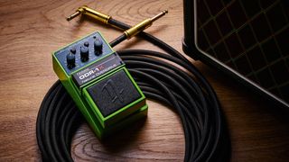 Nobels ODR-1X: the latest iteration of the "other" classic green drive pedal is pictured ontop of a coiled guitar cable.