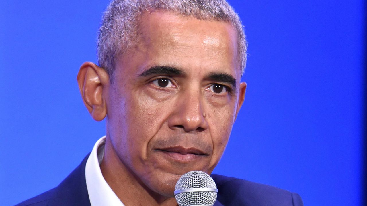 Former President Barack Obama speaks at the MBK Rising! My Brother&#039;s Keeper Alliance Summit in Oakland, California on February 19, 2019