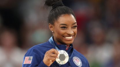 Simone Biles wins silver in the Artistic Gymnastics Women&#039;s Floor Exercise category at the Olympic Games Paris 2024.