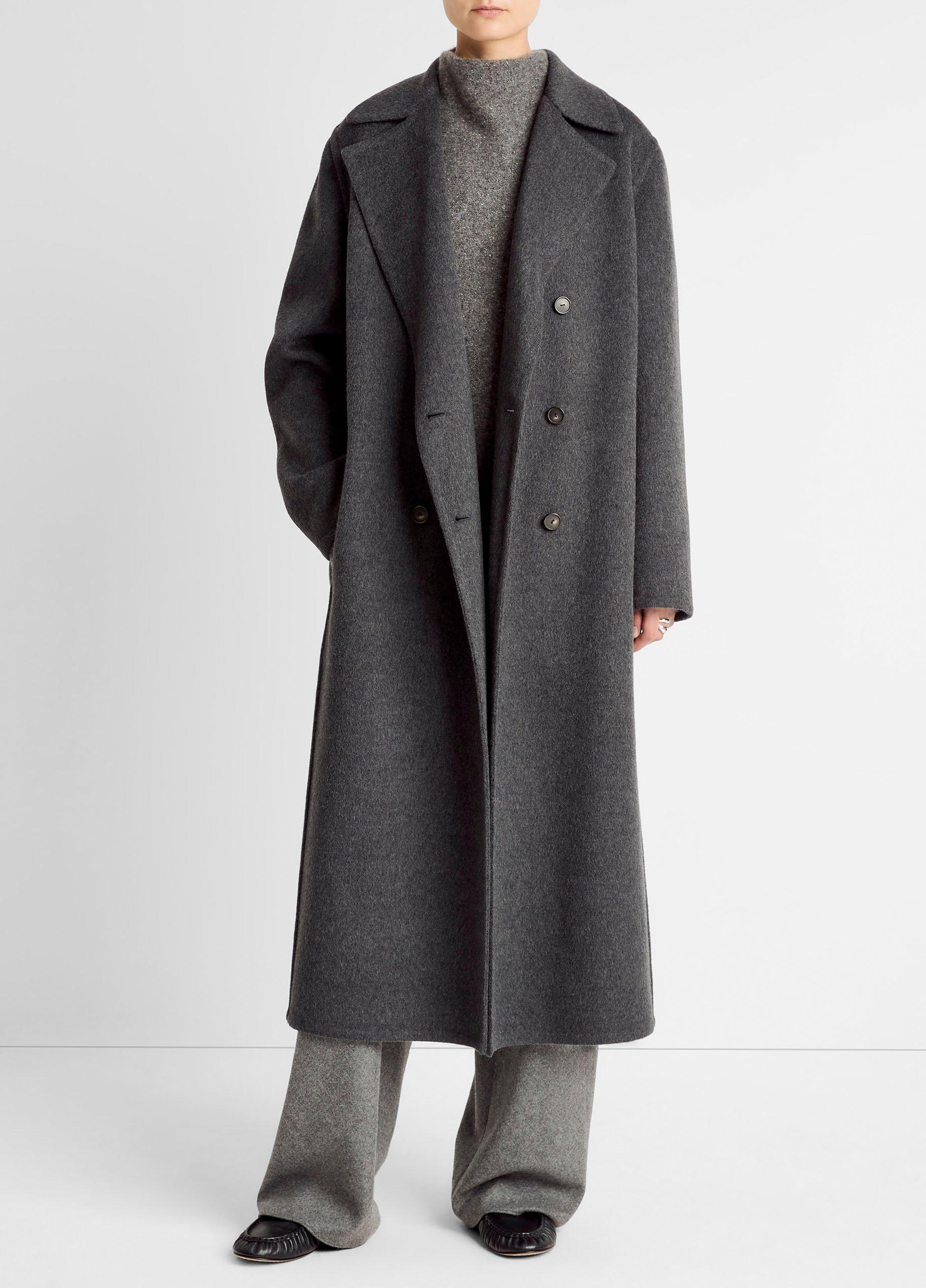 Wool-Blend Double-Breasted Long Coat