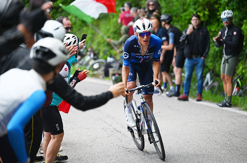 VICENZA ITALY MAY 23 Lorenzo Germani of Italy and Team Groupama FDJ competes in the breakaway during the 108th Giro dItalia 2025 Stage 13 a 180km stage from Rovigo to Vicenza UCIWT on May 23 2025 in Vicenza Italy Photo by Tim de WaeleGetty Images
