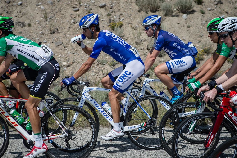 Kiel Reijnen (UnitedHealthcare) takes a drink on the climb