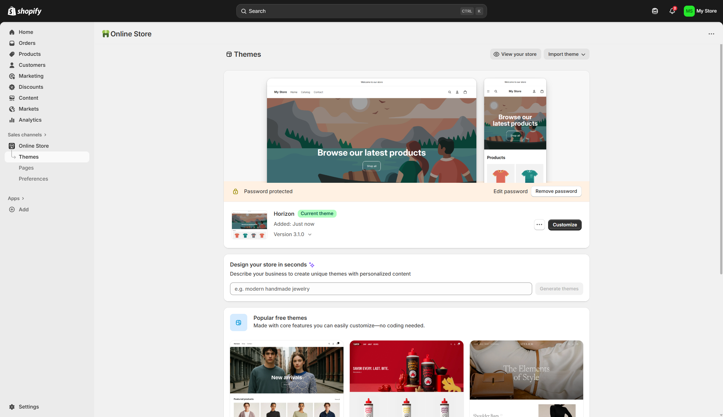 Screenshot of Shopify