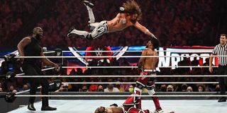 AJ Styles pulling off a Phenomenal Forearm on Xaiver Woods at WrestleMania 37