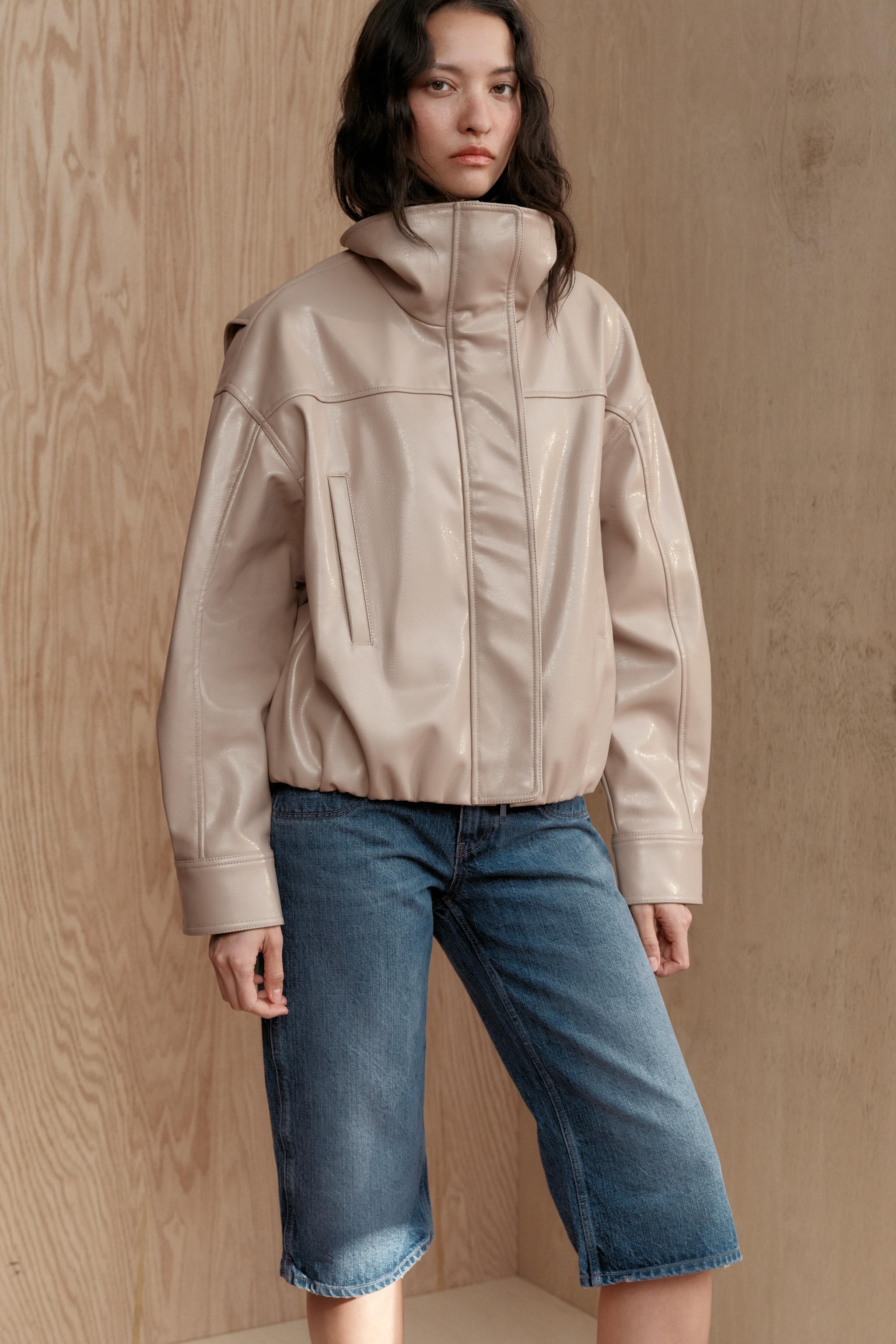 Faux Leather Pleated Jacket