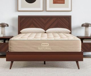 Bear Natural Mattress on a wooden bed frame against a white wall.