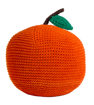 Crochet orange pouffe in the shape of an apple