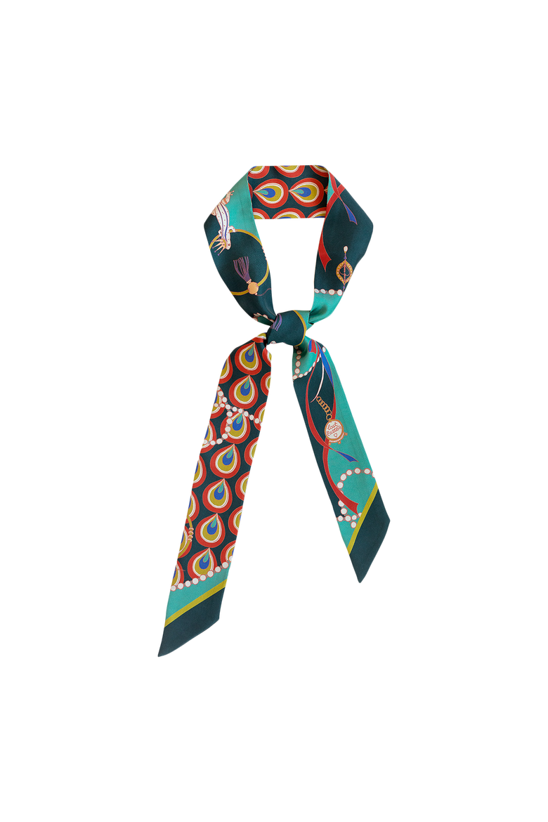 "peacock" Silk Twill Skinny Scarf