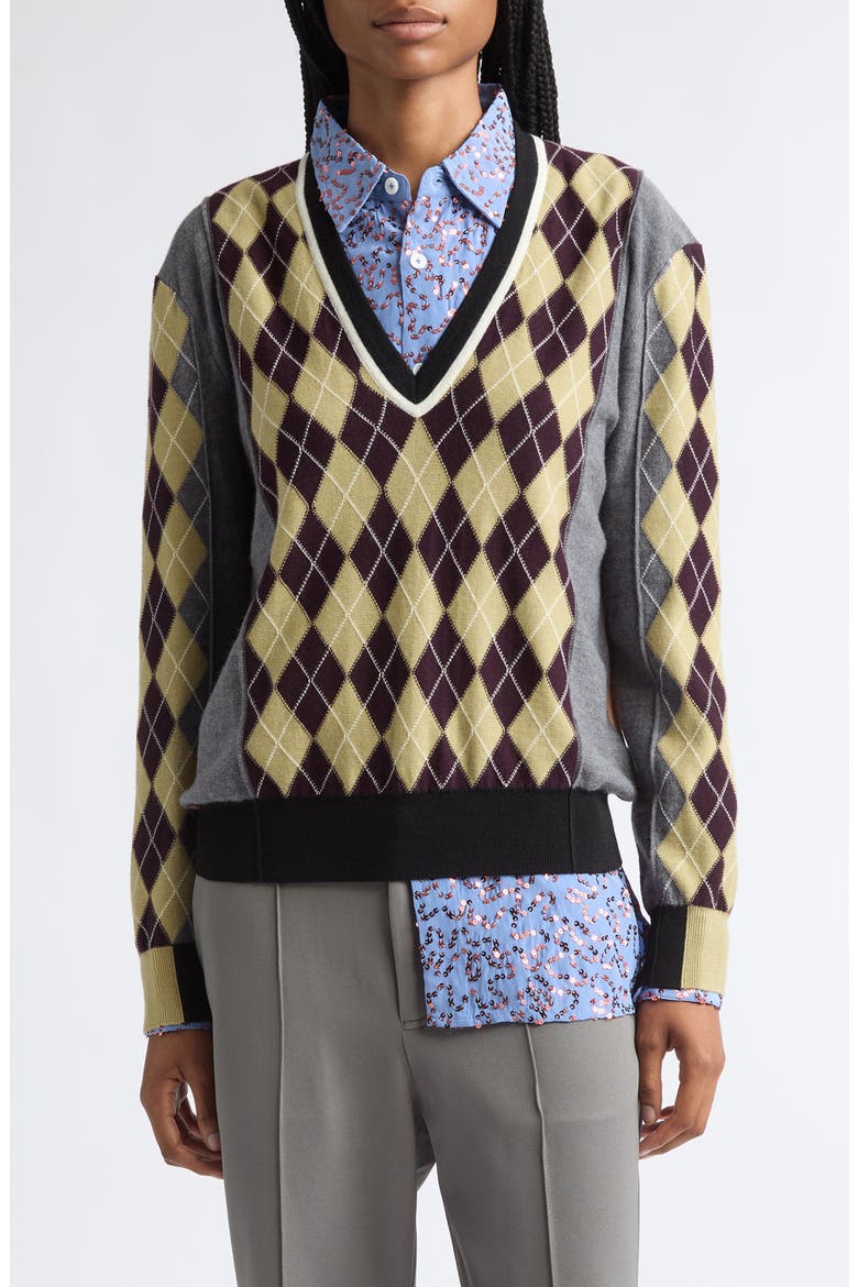 Teddy Colorblock Argyle Merino Wool Sweater