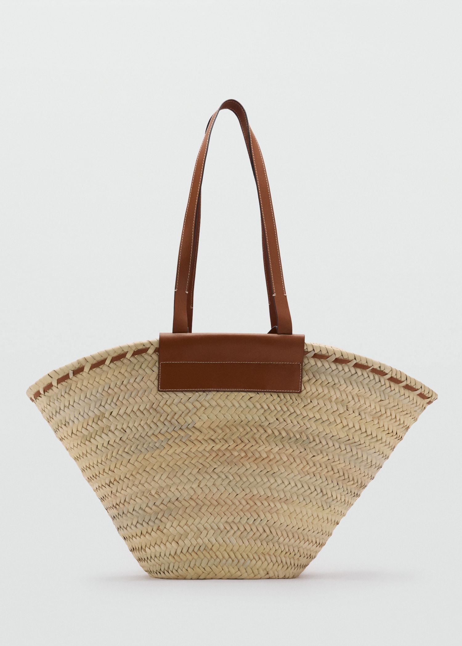 Large Natural Fibre Basket With Leather Handle - Women | Mango United Kingdom