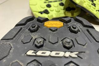 Image shows the worn studs on the Look Trail Grip flat pedals