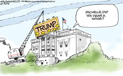 Political cartoon U.S. Donald Trump White House move in