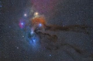 A close-up of the Rho Ophiuchi cloud complex, captured by astrophotographer Miguel Claro from the Cumeada Observatory, the headquarters of the Dark Sky Alqueva Reserve in Reguengos de Monsaraz, Portugal.