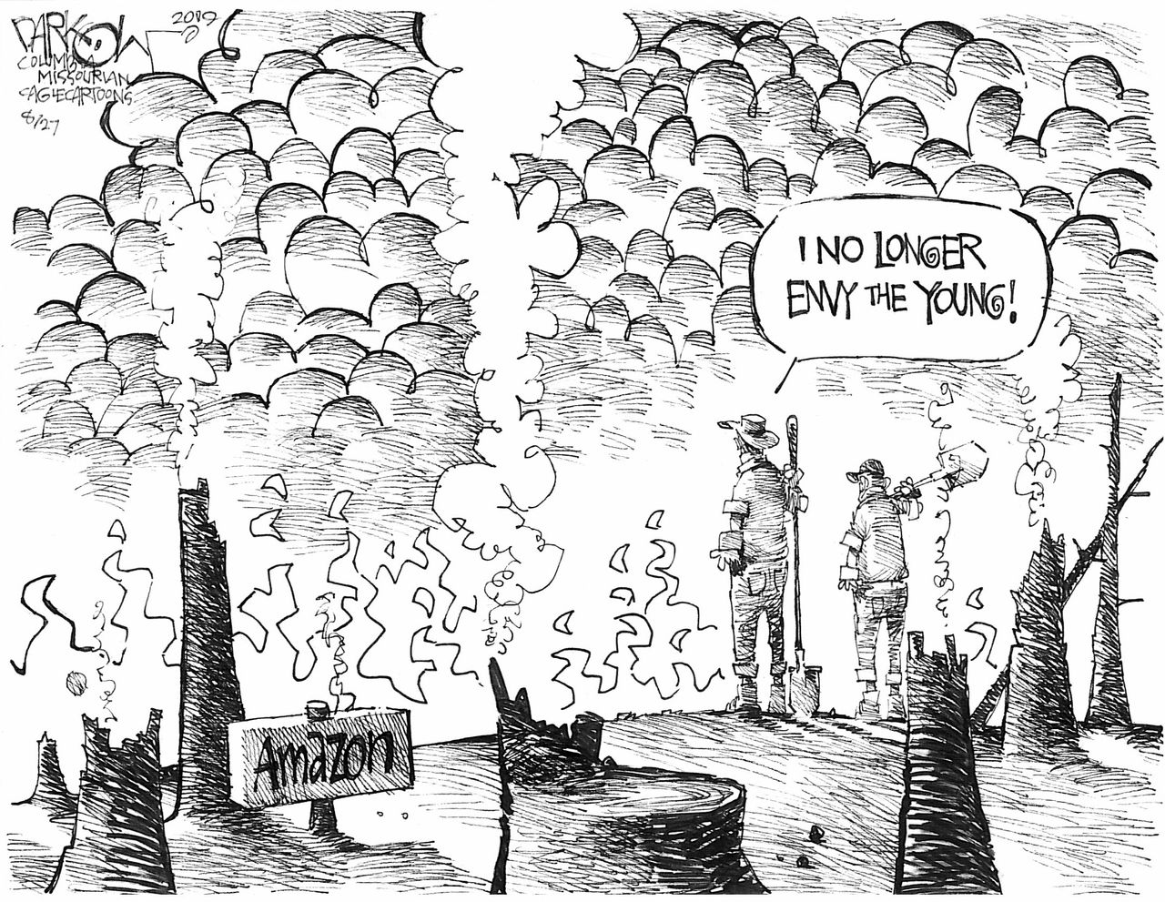 Editorial Cartoon U.S. Amazon Rainforest on Fire Climate Catastrophe