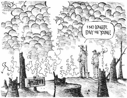 Editorial Cartoon U.S. Amazon Rainforest on Fire Climate Catastrophe