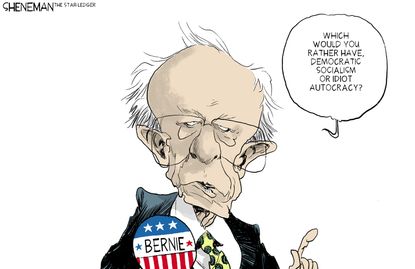 Political Cartoon U.S. Bernie 2020 election Trump democracy autocracy