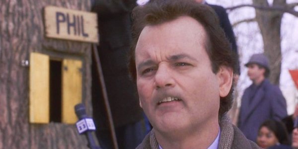 Groundhog Day Bill Murray tries to imitate a groundhog&#039;s face