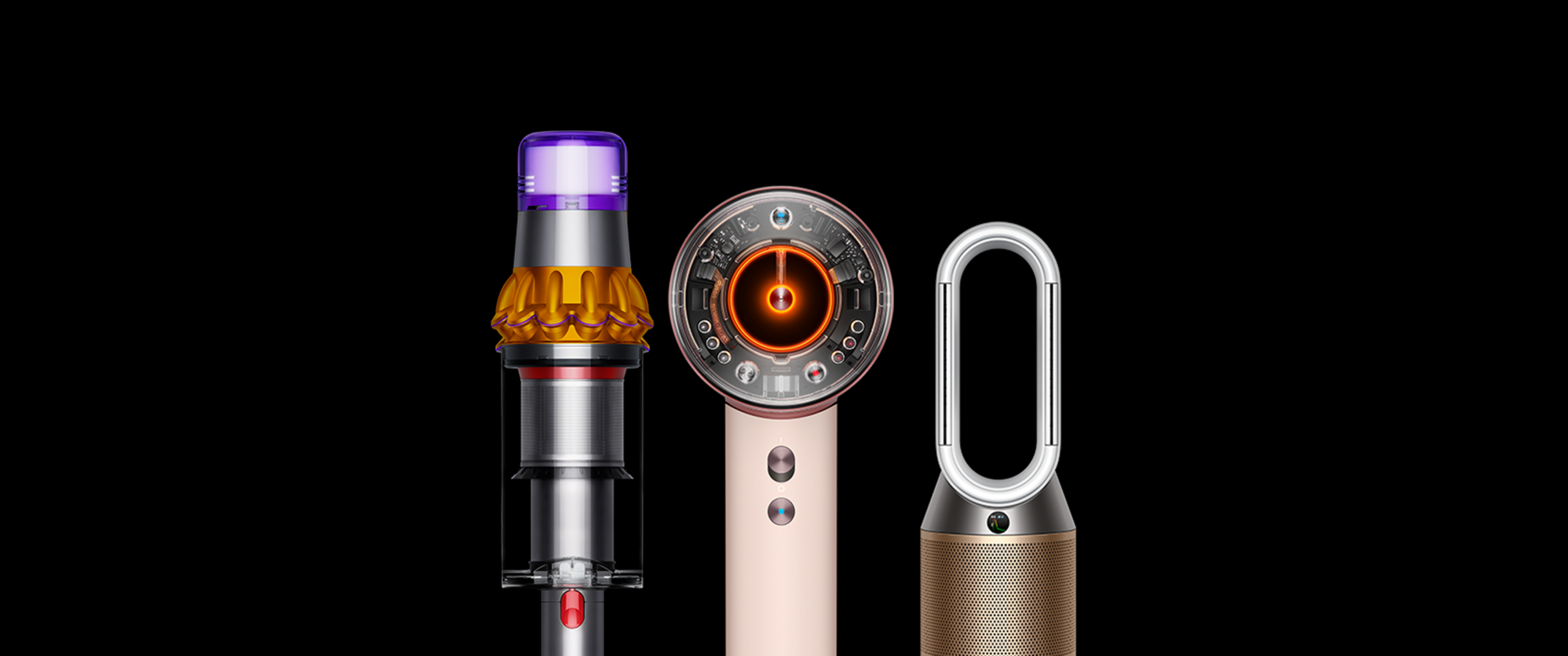 Dyson Black Friday imagery with air treatment, floorcare and haircare hero products