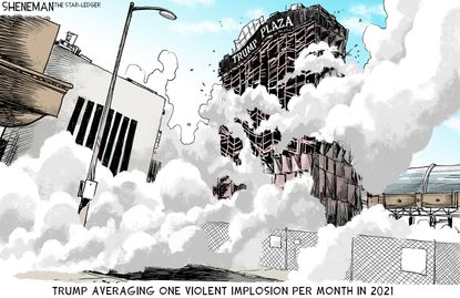 Political Cartoon U.S. trump plaza implosion