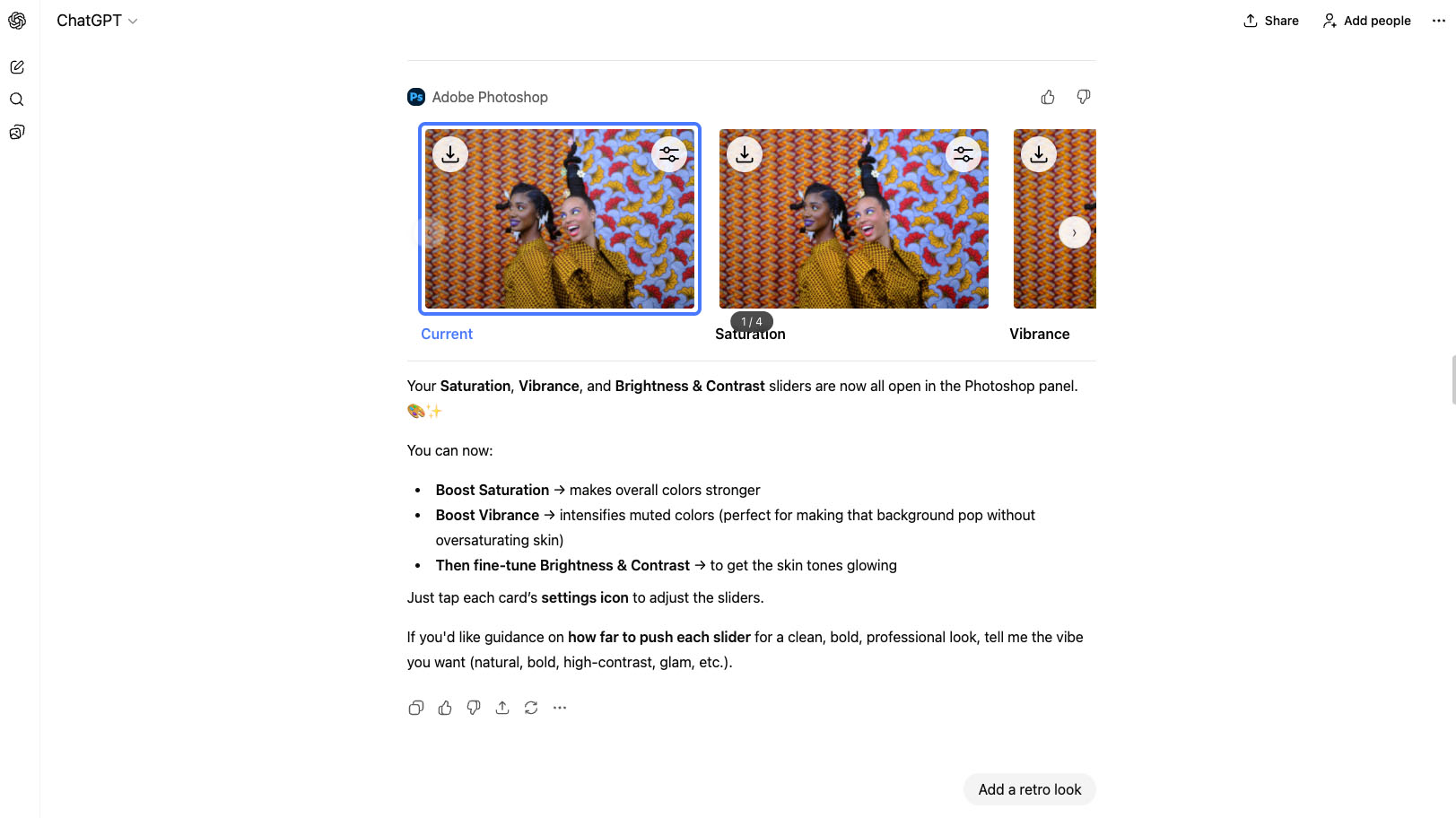 A screenshot of Photoshop inside ChatGPT
