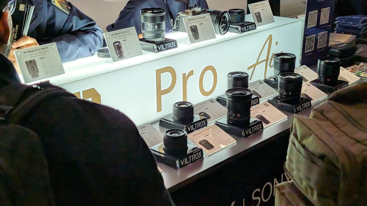 Viltrox lenses on a stand at The Photography and Video Show