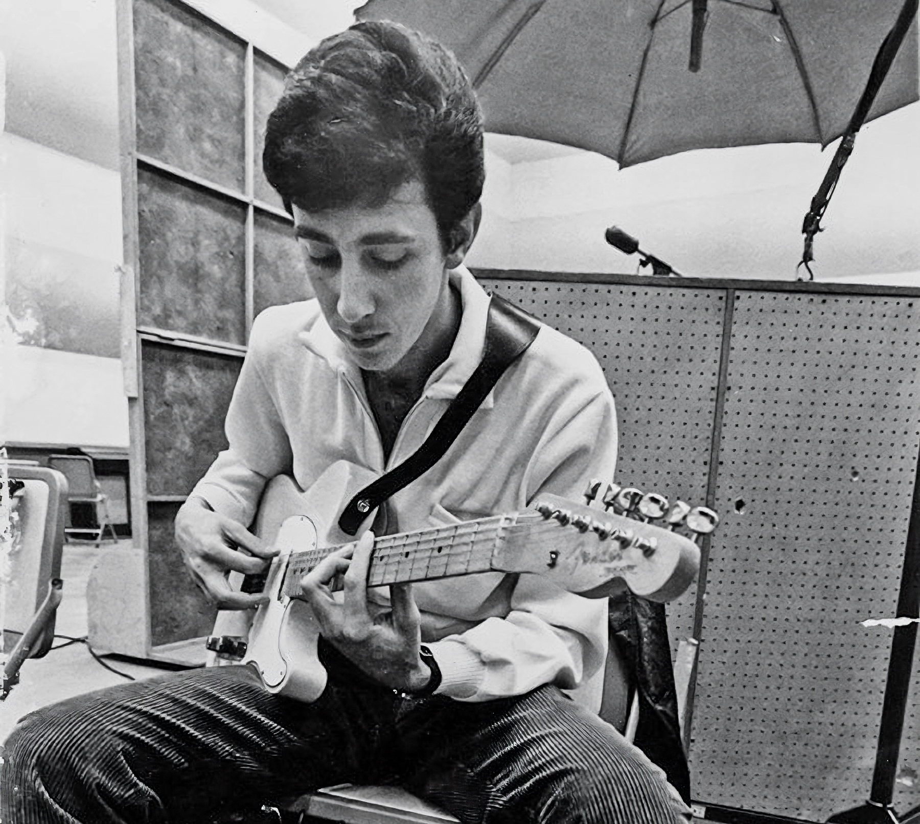 Louie Shelton plays a Fender Telecaster while recording a session for the Monkees circa 1966.