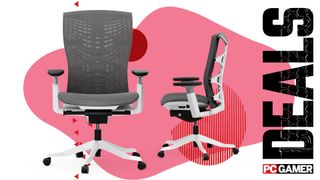 An image showing a pair of Autonomous ErgoChair Ultra 2 office chairs, against a colorful background, with the phrase "Deals" above a PC Gamer logo on the right