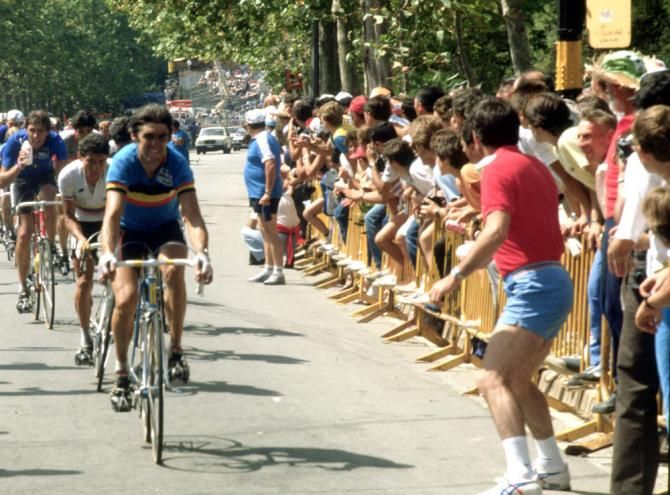 1982 Worlds: It would be two more years before Claude Criquielion (Belgium) would win a world championship. Here he's in action in Goodwood, England where Giuseppe Saronni (Italy) would win the only world title of his career