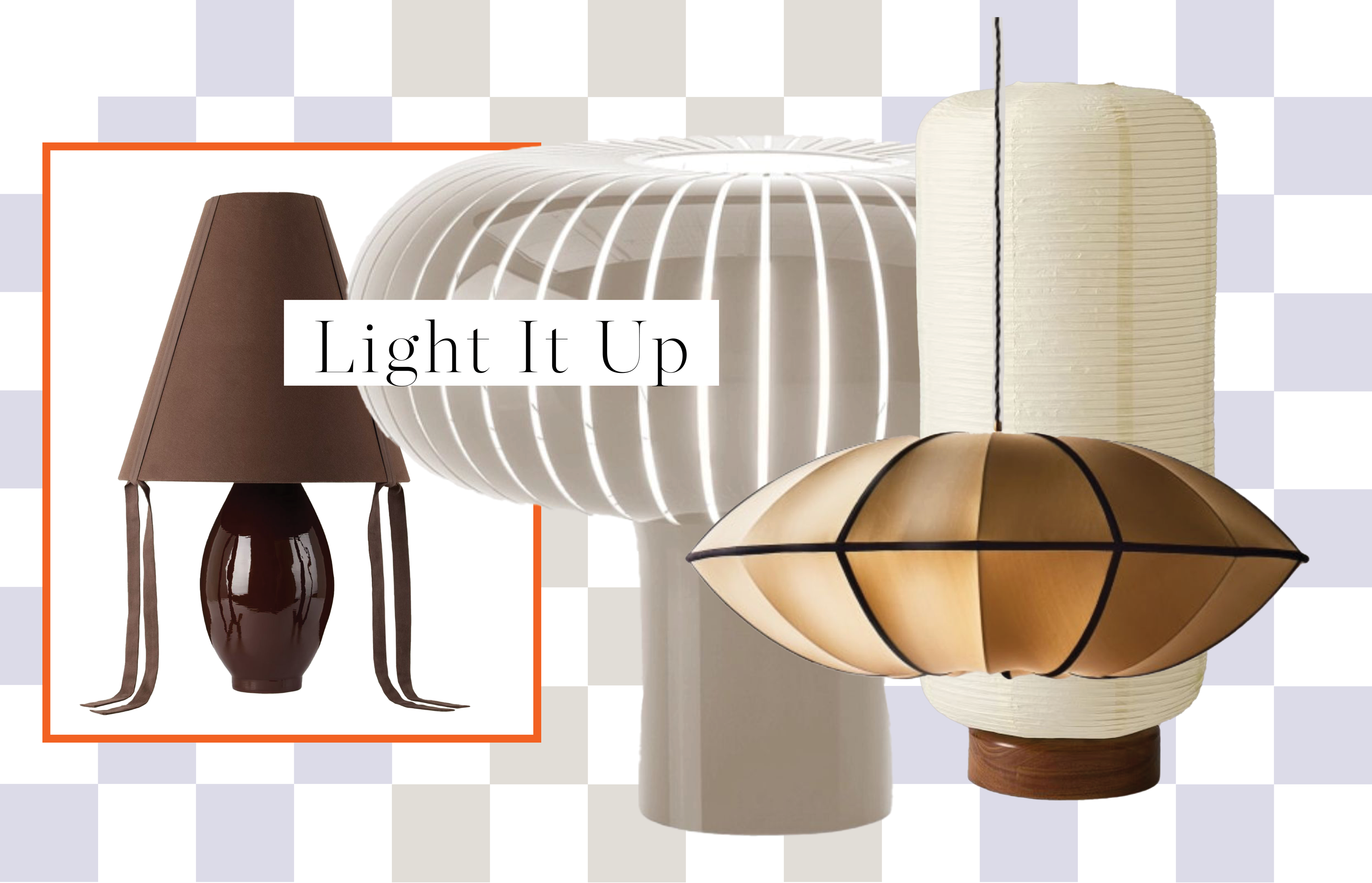 a series of lamps and lighting on a checkered background