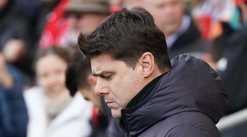 Chelsea manager Mauricio Pochettino looks on during the Blues&#039; 2-2 draw at Brentford in March 2024.