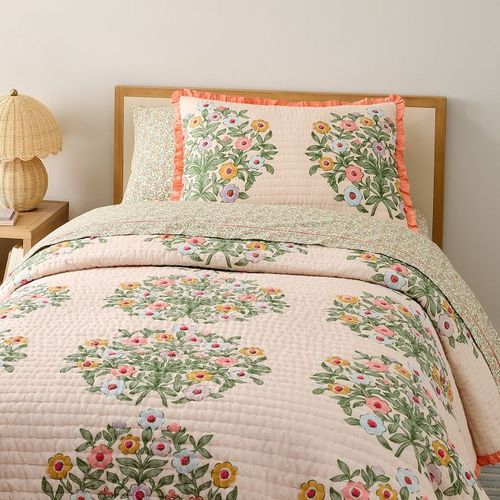 Pink Chicken Floral Quilt & Shams