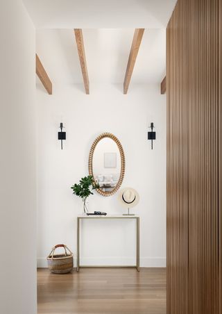 A passageway with engineered wood flooring