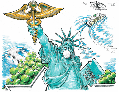 Editorial Cartoon U.S. coronavirus statue of liberty medical workers