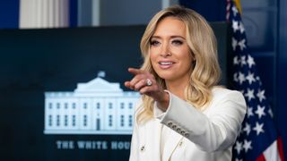 White House Press Secretary Kayleigh McEnany points to a reporter to take a question at a White House press briefing Wednesday, May 6, 2020, in the James S. Brady Press Briefing Room of the White House.