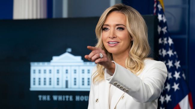 White House Press Secretary Kayleigh McEnany points to a reporter to take a question at a White House press briefing Wednesday, May 6, 2020, in the James S. Brady Press Briefing Room of the White House.