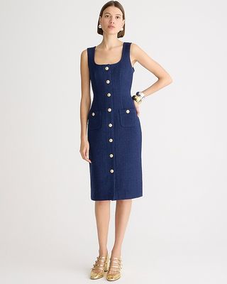 Sophia Sleeveless Midi Dress in Tweed